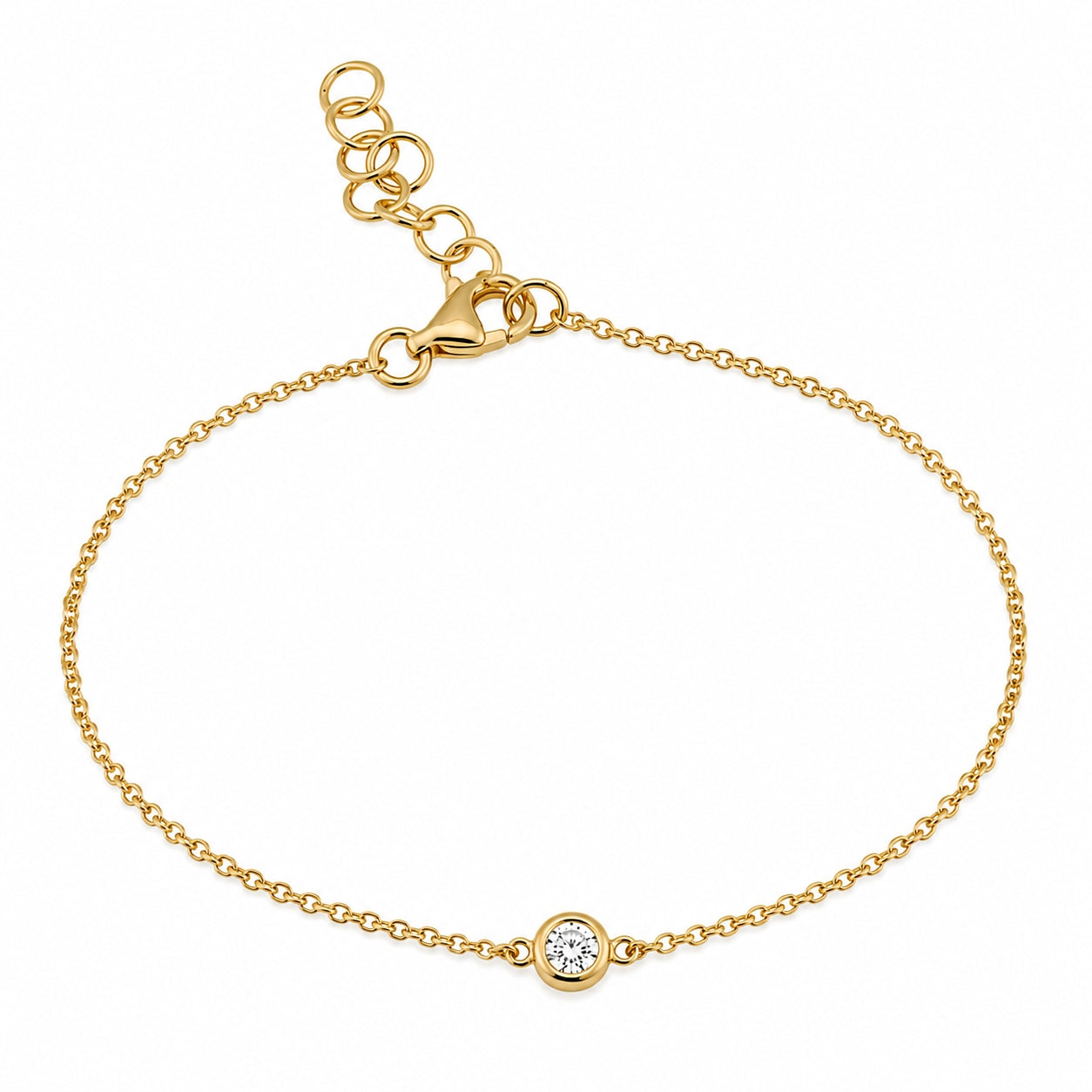 Yellow Gold Bezel-Set Diamond Chain Bracelet