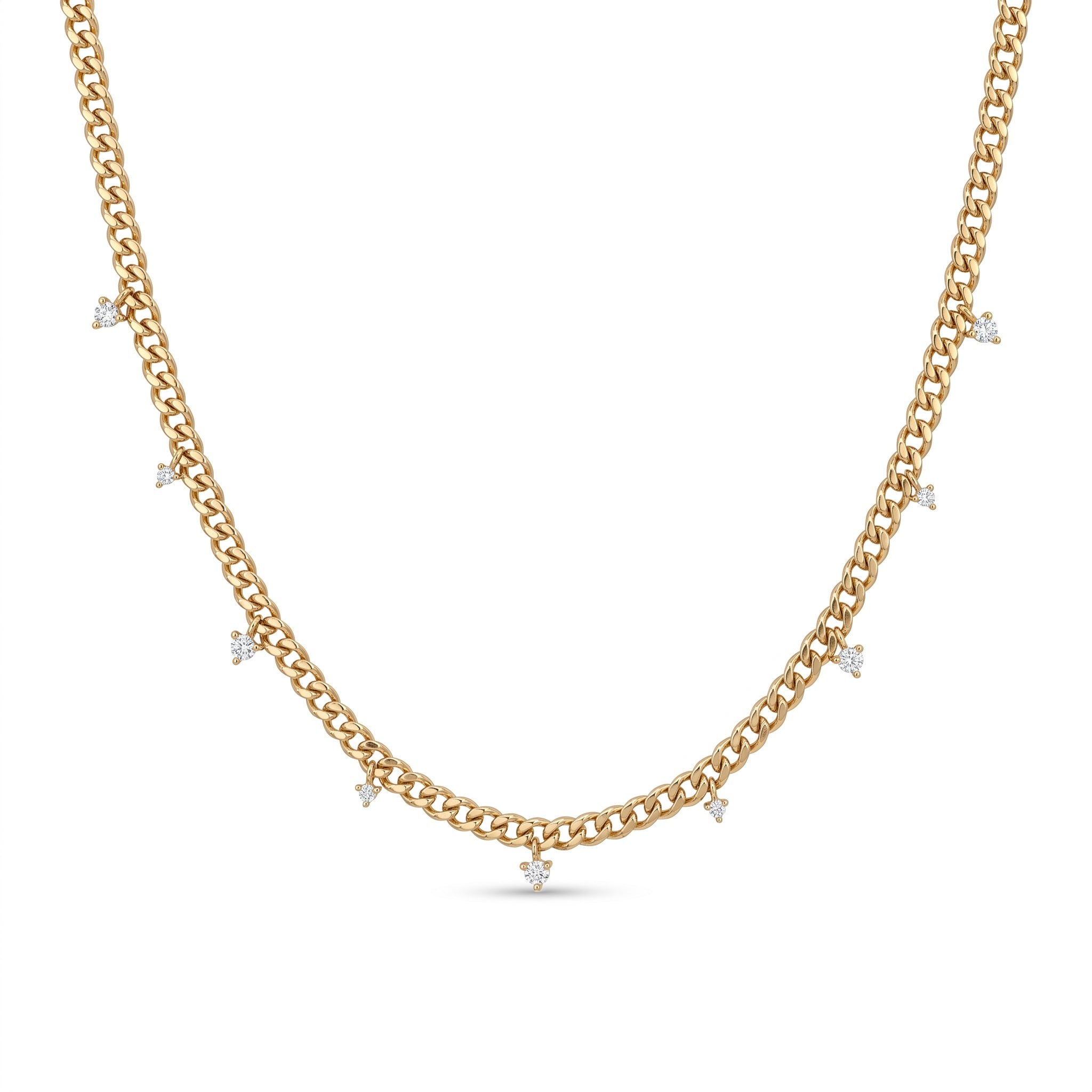 Cuban Chain Necklace with Hanging Diamond Accents
