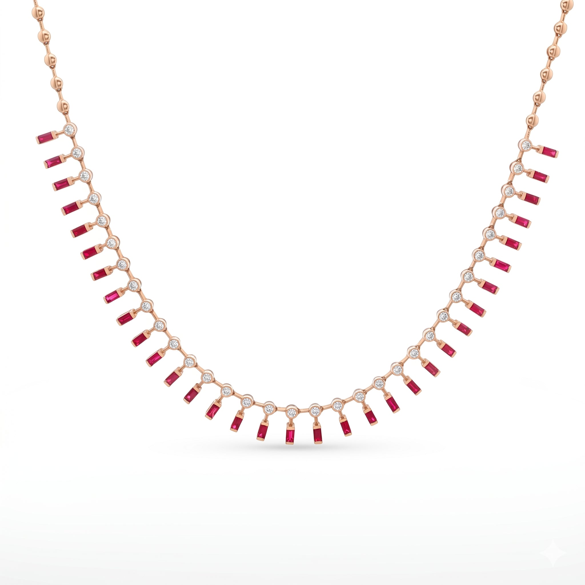 Yellow Gold Ruby Fringe Necklace