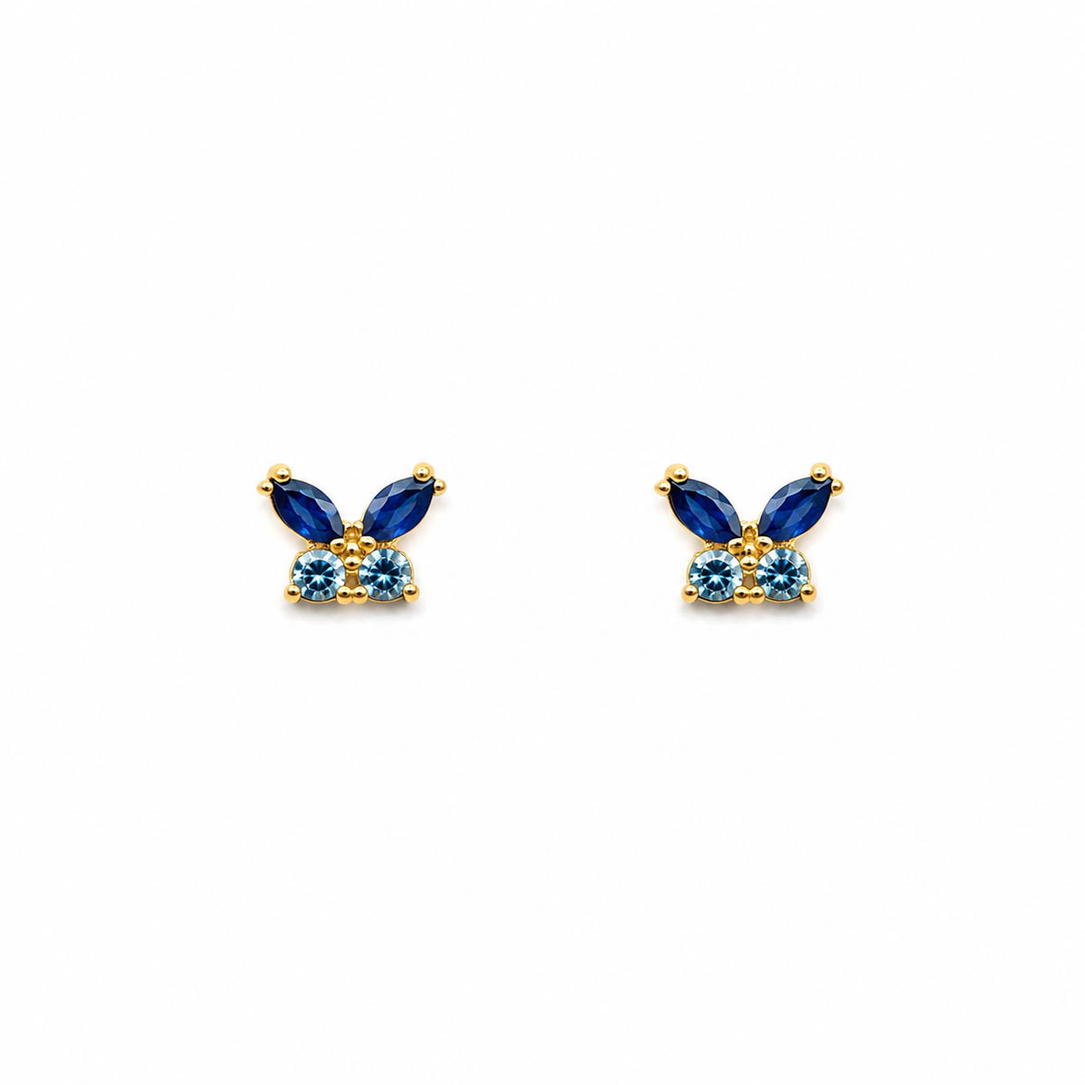 Ocean Blue Zirconia Butterfly Stud Earrings